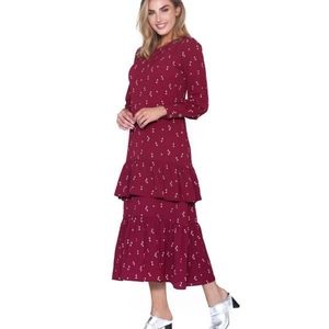 Wukogals Livvy Tiered Ruffle Maxi Dress Burgundy